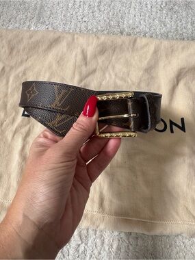 Louis Vuitton Brown Leather Belt Strap with Stitched Edge